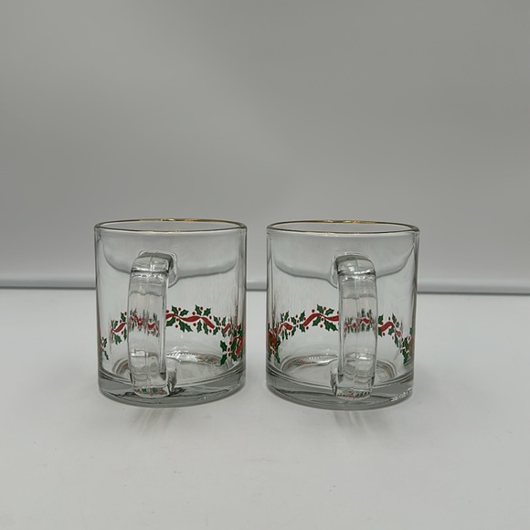 Libbey Glass Coffee Mugs Christmas Holly & Ribbon set of 2 - Picture 4 of 16